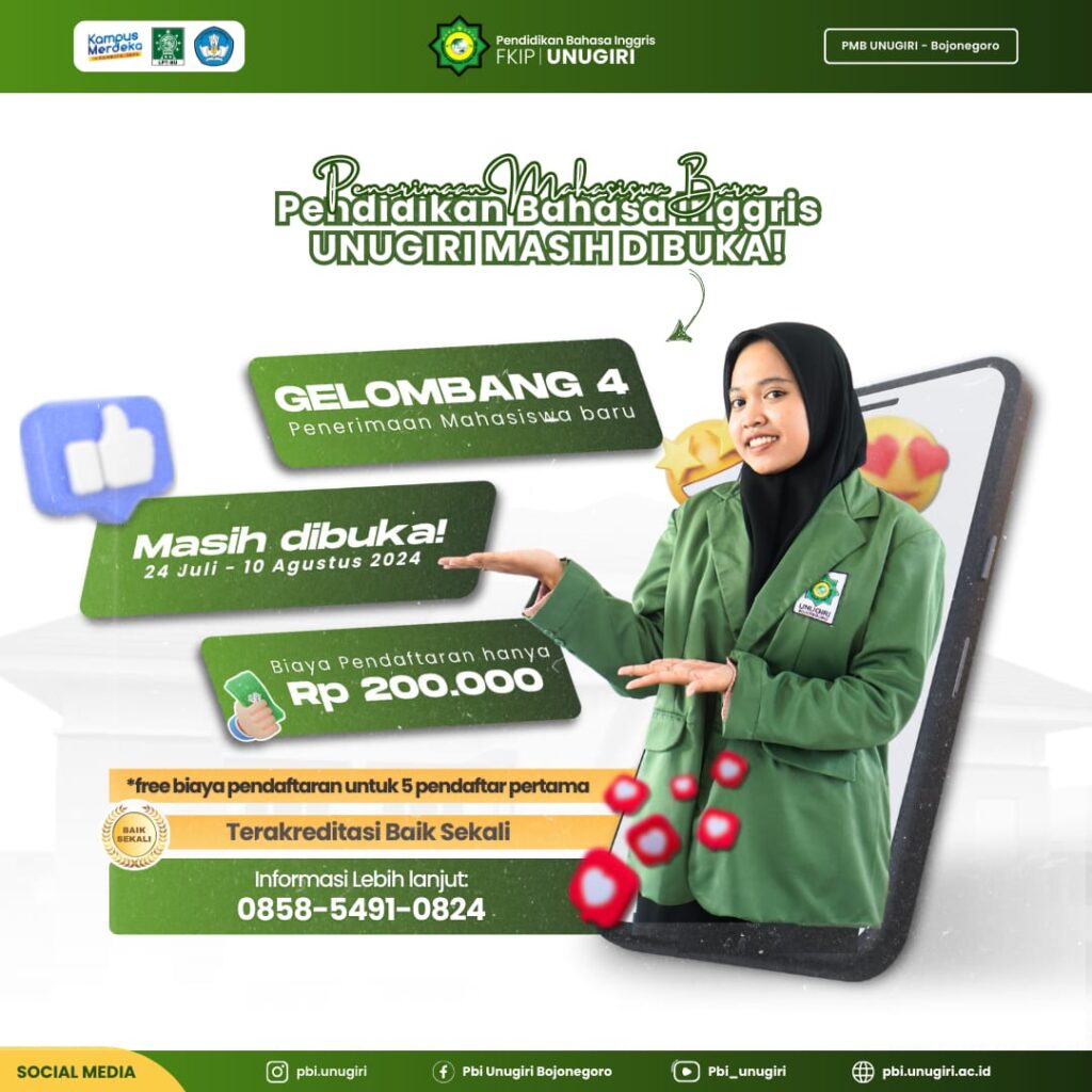 Terakhir! Daftar PMB UNUGIRI 2024/2025 Gelombang 4: Bergabung dengan Program Studi Pendidikan Bahasa Inggris yang Unggul!